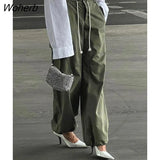 Loose Lace-up Pockets Cargo Pants For Women Clothes Foot-binding Sweatpants Streetwear Y2k High Waist Plus Size Trousers-Outfit