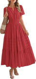 Spring And Summer Women's New Fashion V-Neck Folding Bubble Sleeve Layer - Big Swing Dress