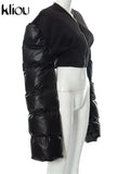 Kliou Punk Street Jacket Women Hipster Stitching Cotton-Padded Plus Size Sleeve Clothing Goth Zipper Sheath Y2K High Street
