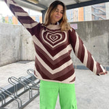 Knitting Sweaters 90s Vintage Heart Print Long Sleeve Pullovers Y2K Aesthetic Jumpers Women Autumn Winter Knitwear-Outfit