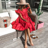Summer Dress 2022 Casual Loose Short Sleeve Party Dresses Sweet O Neck Ruffled A Line Female Robe Dress Plus Size