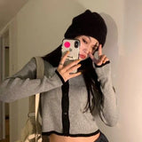 Women Turn Down Collar Crop Top Patchwork Slender All-match Fashion Vintage Korean Style Girls Sexy Sweaters