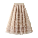 Yarn Lotus Leaf Side Temperament Skirt Women's Dress 2025 Spring And Autumn New Famous Woman Long Dress Thin Cake Skirt