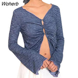 Women Sexy See Through 2000s Mesh Cardigan T-Shirt Ladies Girls Flare Long Sleeve Button Down Lace E-Girl Crop Tops-Outfit