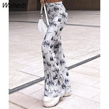 Y2k Casual Prints Flare Pants For Women Clothes Elastic Waist Fashion Hip Wrap Pantalones Mujer Streetwear Sexy Trousers-Outfit