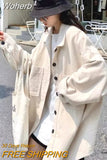 Corduroy Jacket Women's Spring Autumn Shirts Casual Couple Outwear Solid Oversized Shirt Bf Style Top-Outfit