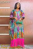 National Print Party Dresses Women Casual Sexy Tassel Lady Maxi Dress Muslim Nigeria Vintage Loose Elegant V-neck Robe-Outfit