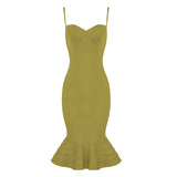 Quality Pink Yellow Knee Length Rayon Bandage Dress Evening Party Elegant