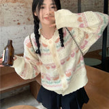 Sweet Flower Knit Cardigan Women Autumn Winter Single-Breasted Warm Sweaters for Woman Korean Style Long Sleeve Cardigans-Outfit