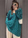 Winter New 2022 V-Neck Knitting Pullover Fashionable Street Style Women's Long Sleeve Oversized Sweater Top Pullover-Outfit
