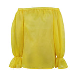 Women Blouse Tops Shirt Off Shoulder Transparent Long Lantern Sleeve Sexy See Through Striped 2022 Spring New Fashion Lady