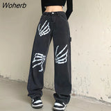 Pants Vintage High Waisted Y2k Jeans Women Female Black Denim Printed Trousers Baggy Casual Wide Leg Pants Street Style-Outfit