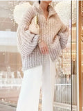 Long Sleeve Loose Knit Cardigan Gradient Hippocampus Hair Bead Hooded Sweater Ins-Outfit