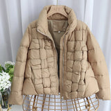 Winter Puufer Fluffy Down Coat Women Stand Color THick Warm Female 90% White Duck Down Jacket Short Feather