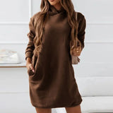 Woherb 2023 New Women's Wear With Hoodie Street Personality Design Sense Loose Solid Color Dress-Outfit