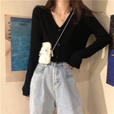 Woherb Autumn Dress 2024 Korean Version Loose Short Money With Long Sleeve Small Knit Cardigan Coat Female Thin Money-Outfit