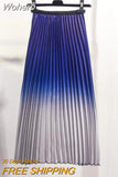 Summer Gradient Color Skirt High-waisted Striped Pleated Skirts Women Casual Midi Long Skirts Streetwear QH1794-Outfit