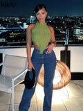 Kliou Halter Knitted Vest Women Sexy Solid Irregular Shape Lace Up Backless Unique Cut Out Fashion Tank Streetwear Female
