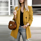 Women's Blazers ZANZEA 2022 Autumn Double-Breasted Coats Long Sleeve Outwears Female Button Overcoats