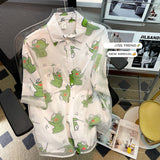 Korean Top Harajuku Summer Top Chiffon Blouse Woman Novelty 2023 Kawaii Cool Tops for Woman Cartoon Frog Print Shirt-Outfit