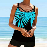 Blue Print Tankini Summer Spaghetti Strap Cross Back Swimsuit Sexy Beach Female Swimwear Shorts Bathing Suit Plus Size