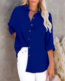 Spring Long Sleeve Casual Linen Cotton Women Blouse Elegant Turn-down Collar Buttons Shirt Office Lady Solid Pocket Loose