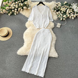 Style Wears A Minority Lazy Style Suit, A Knitted Cardigan, A High-Waisted Long Skirt, A Fashion Two-Piece Suit-Outfit