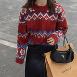 Woherb Female Retro Twist Thick Lazy Wind Round Collar Jumsweater 2024 Niche Loose Chic Top-Outfit