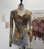 Babes Tie-Dye Net Yarn Sunscreen Cardigan Two Sets Of Sling Vest + Long-Sleeved Shirt Top