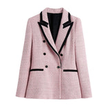 Winter Style Collision Trimming Texture Double-Breasted Suit Coat 2008457-Outfit