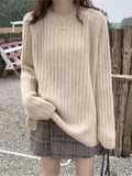 Winter Korean Fashion Long-sleeved Tops Solid Colorsweater Women Oversized Sweater O-Neck Soft Women's Knit Pullovers-Outfit