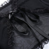 Long Sleeves Smock Vintage Black Lace One Shoulder Grudge Aesthetic Overall Y2K Luxury Coquette Party Sexy Crop Top CF22194-Outfit
