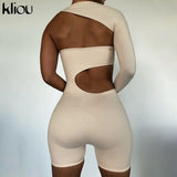 Kliou Asymmetrical Solid Women Rompers Basic Long Sleeve Casual Sportswear Streetwear Female Elastic High Waist