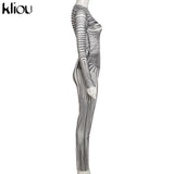 Kliou Mesh Striped Two Piece Set Women Sheath Body-Shaping High Street Sexy Hipster Long Sleeve O-Neck Female Streetwear