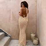 New Women's Temperament Lace Lace Lace Lace Hanging Neck V-Neck Hollow Bare Back Dress Dress