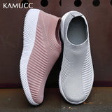 Women Flats Shoes Plus Size 43 Breathable Mesh Platform Sneakers Women Slip on Soft Ladies Casual Shoes Woman Knit Sock