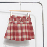 S-2XL With Belt ~ Lattice Hair Of The Hundred Folded Skirt High Waist Anti-Light Small A-Word Skirt