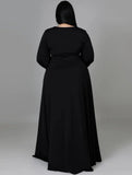 Romantic V-neck Full Sleeves Solid Slit Maxi Plus Size Long
