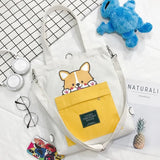 New Women Canvas Shoulder Bags Foldable Shopping Bag Cartoon Dog Tote Package Crossbody Bags Girls Students Traveling