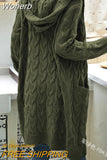 Women Sweater Mid-Length Women'S Overcoat Cardigan Solid Color Hooded Twisted Knitted Open Loose Sweaters-Outfit