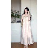 Atmosphere Feeling A Word Shoulder Pink Dress Women's Seaside Vacation High-End Fairy