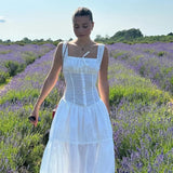 Woherb Sexy White Pure Desire Dress Summer Hot Style Pleated Temperament Show Thin Holiday Dress Woman-Outfit