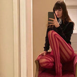 Women Sexy See-through Pantyhose Vertical and Horizontal Stripe Printed Pattern Tights Summer Sexy Leggings y2k