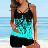 Backless Tankini Swimwear Plus Size 8XL Beach Back Tie Female Bathing Suit Sexy Fashion Tankini Shorts Swimming