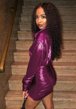 Deep-V Sexy Metallic Long Sleeve Mini Club