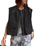 New Sleeveless Pocket Loose Vest Zipper Coat