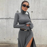 Woherb Women's Short Hooded Top High Waist Side Slit Unique Suit Skirt 2024 Spring And Autumn New Two-Piece Set For Women-Outfit