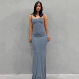 Satin Slip Sleeveless Backless Slim Sexy Maxi Dress 2022 Spring Women Party Y2K Concise Bodycon Elegant