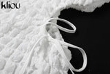 Kliou Stacked Hollow Out Mini Dress Women Fashion Stunning Long Sleeve Drawstring Undefined Skinny Skirt Attirewear Female