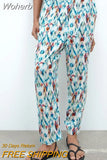 2023 Women Summer Straight Pants Fashion Print Elastic Waist Pockets Polyester Full Length Female Casual Trousers Cloth-Outfit